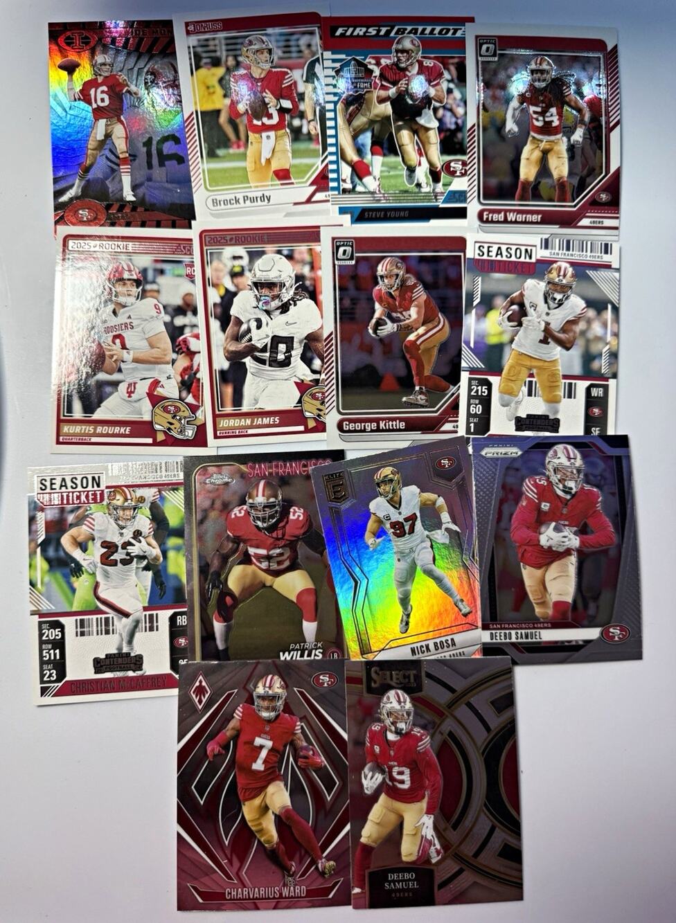 Panini San Francisco 49ers 14 Card Lot Prizm/Donruss Rookies Purdy Young